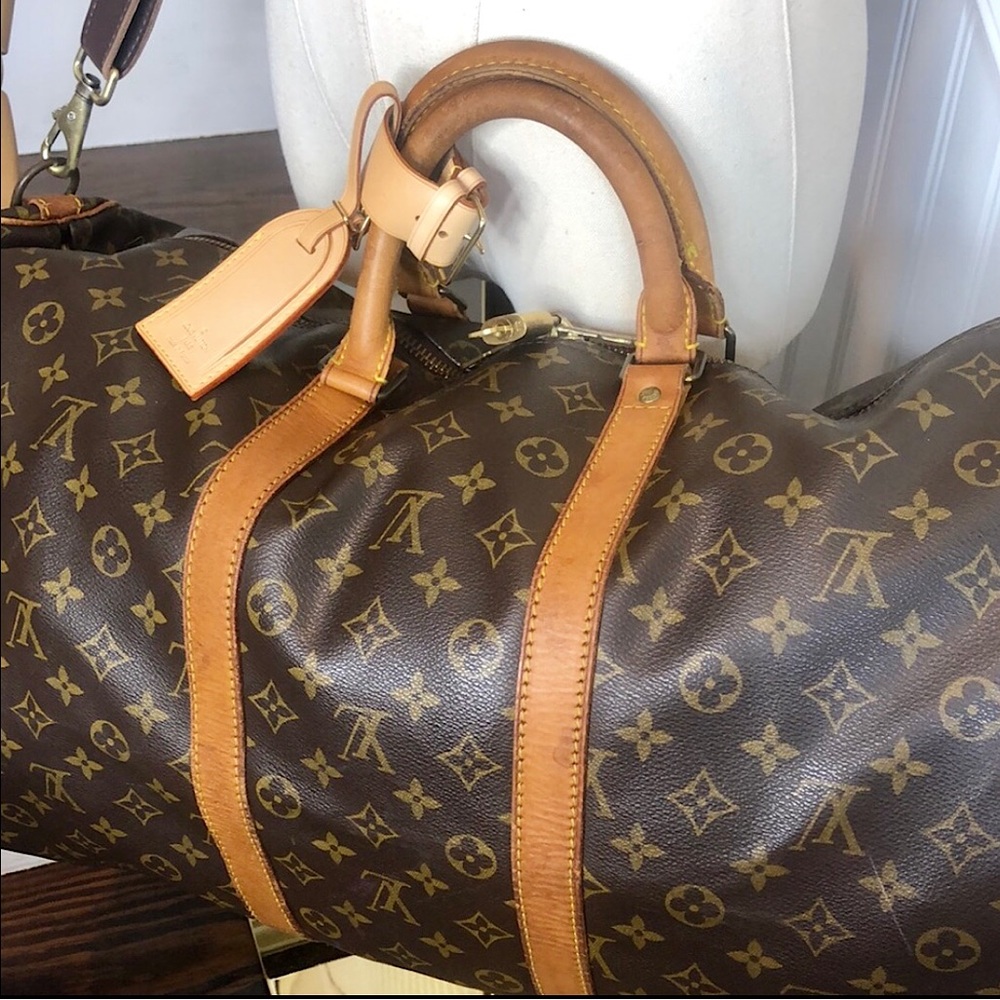 LOUIS VUITTON Monogram Keepall Bandolier Crossbody Weekend Travel Bag LV 55 - Picture 3 of 17